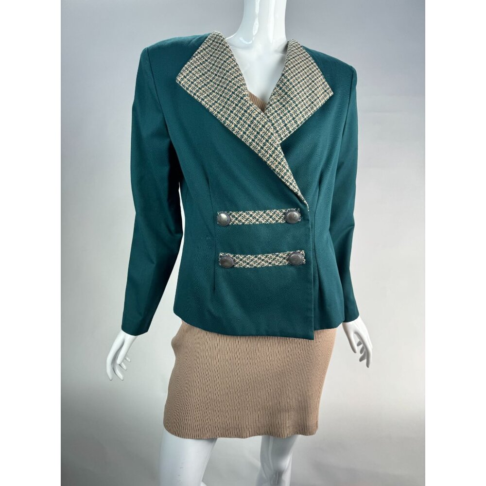 FTLtd Vintage Double Breasted Jacket with Tweed Lapels  size 8 Green